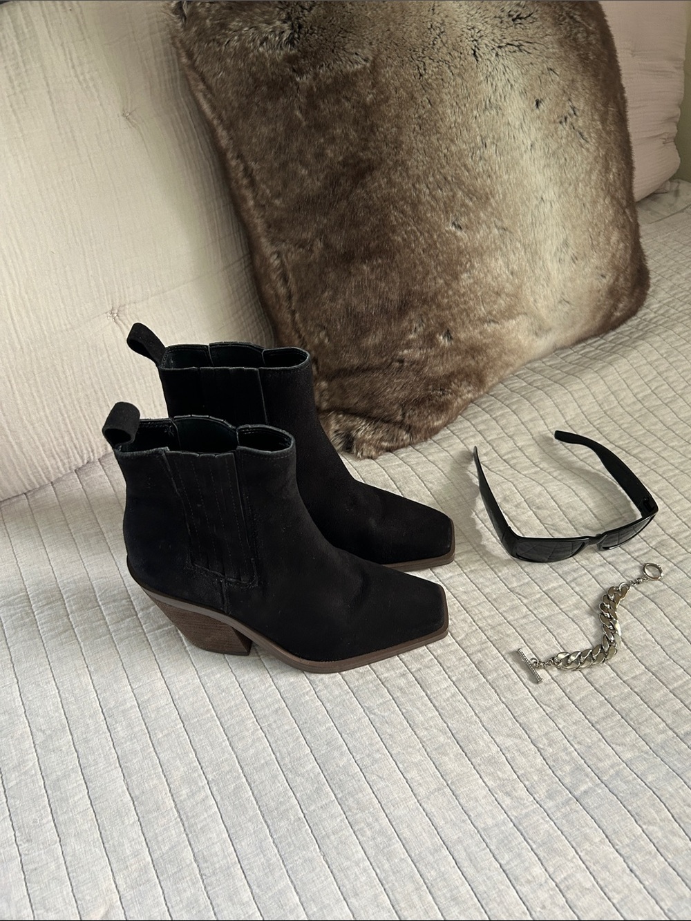 Vince Camuto Ackella Black Suede western Square Toe Bootie 7.5